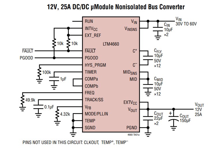 應用電路圖 - Analog Devices Inc. LTM4660混合型降壓μModule®匯流排轉換器